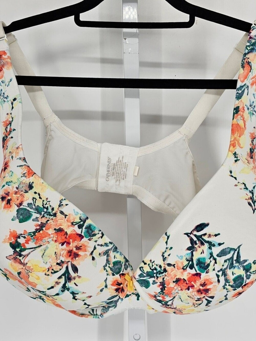 Catherines Intimates Womens Sz 46DDD Lightly Padded T Shirt Bra White Floral